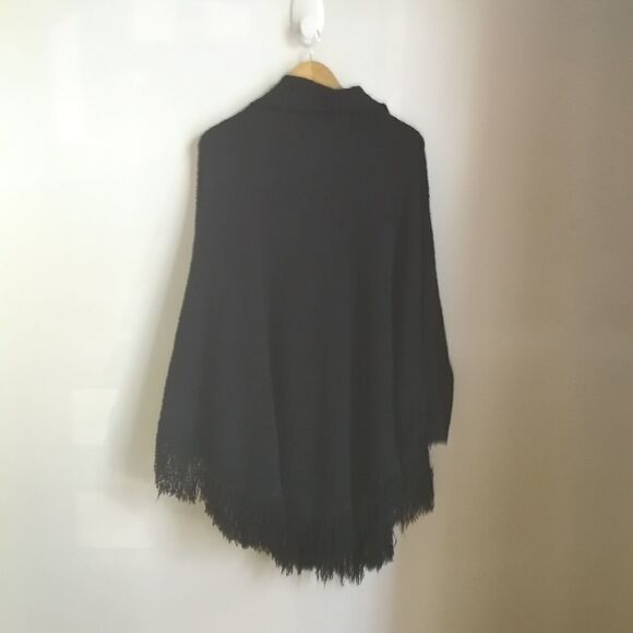 VINTAGE LACE Black & Embroidered Fringed Wool Oversized Cape Top One Size - Picture 9 of 9